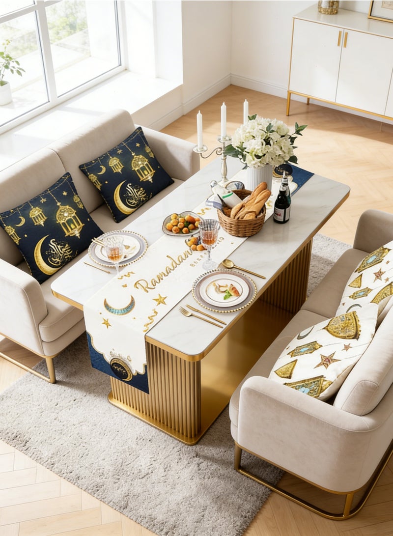 يواوليتي مفرش طاولة رمضان ، أغطية وسائد رمضان ، ديكورات رمضان ، ديكورات طاولة رمضان ، بما في ذلك مفرش طاولة رمضان وأغطية وسائد زخرفية 4 قطع - Image 1